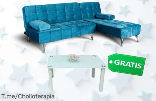 Transforma tu hogar con el sofácama chaise longue de terciopelo azul y una mesita de centro gratis ¡Ofertón limitado que no puedes dejar pasar, actúa ya!