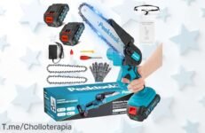 Transforma tu jardín sin esfuerzo con la mini motosierra a batería, llevándote 2 baterías y 2 cadenas ¡No te quedes sin este super chollo! ¡Compra ahora antes de que se agoten!