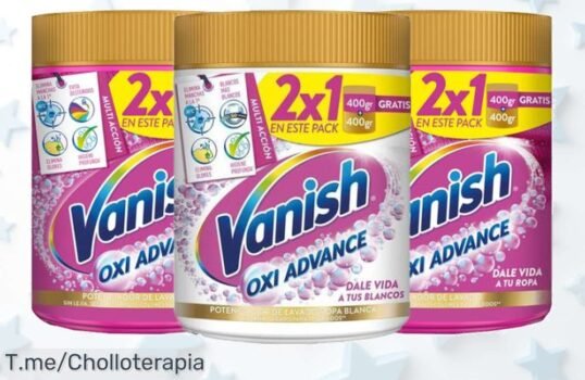 Transforma tu ropa en un santuario de limpieza con el pack de 3 Vanish Oxi Action a precio loco: ¡ofertón único que no puedes dejar escapar! Compra ya y elimina manchas