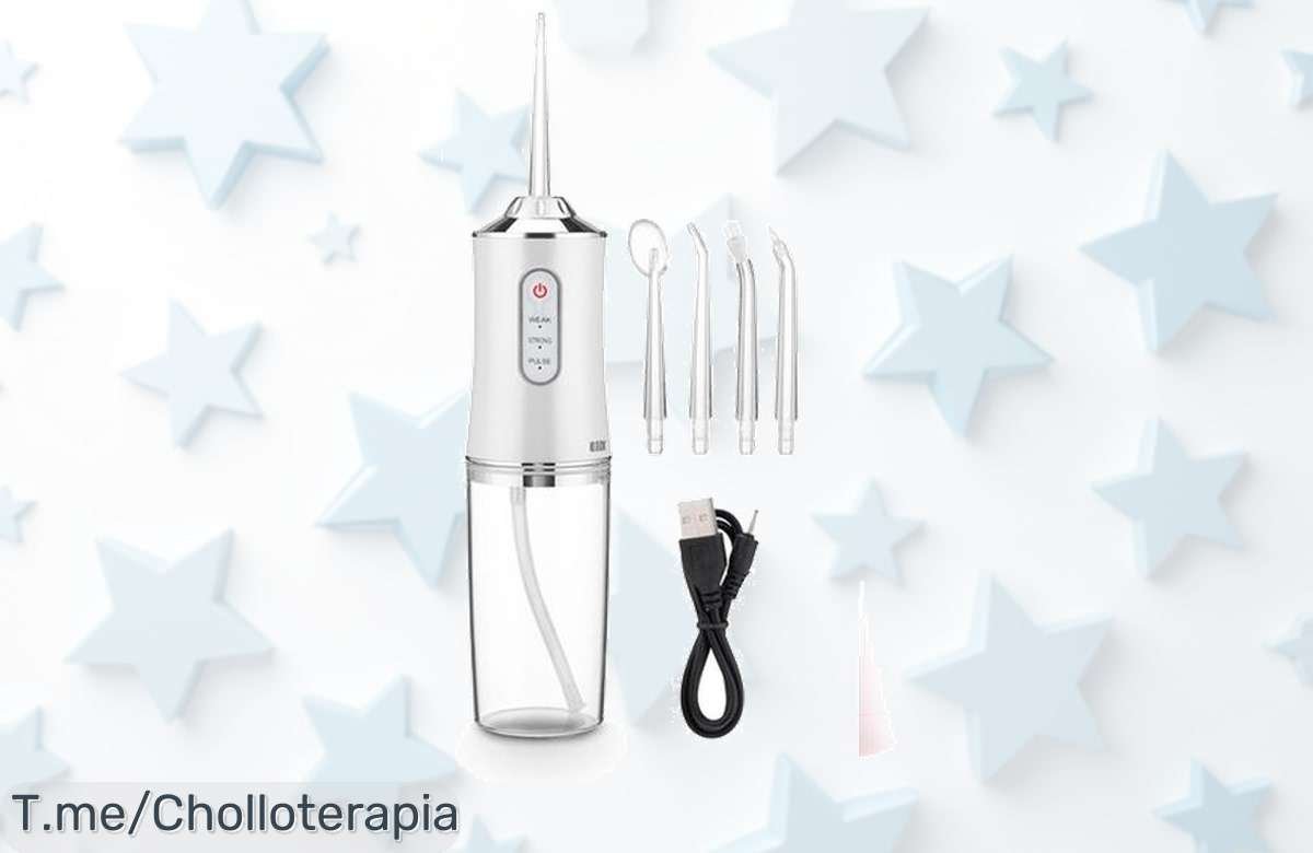 Transforma tu sonrisa con el Irrigador Dental De Viaje, una joya portátil que elimina hasta el último rincón de alimento. ¡No te pierdas este super chollo antes de que se agote!