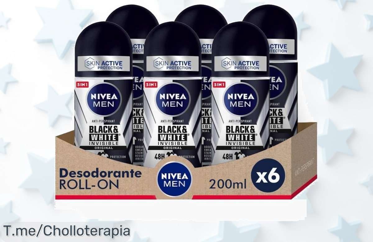 Aprovecha el super chollo: Pack ahorro NIVEA MEN Black & White Invisible, 6 roll-ons para estar fresco y sin manchas. ¡No te quedes sin tu descuentazo, compra ya!
