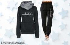 Atrapa tu estilo este otoño con el super chollo del conjunto de ropa de mujer con capucha y estampado de corazón, ¡no te quedes sin el tuyо! Compra ahora antes que se agote