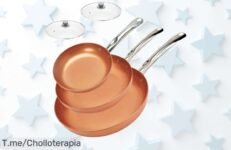 Cocina como un chef con nuestro set de sartenes antiadherentes en color cobre: ¡3 piezas y 2 tapas a precio loco! Oferta increíble, solo por tiempo limitado ¡Compra ahora!