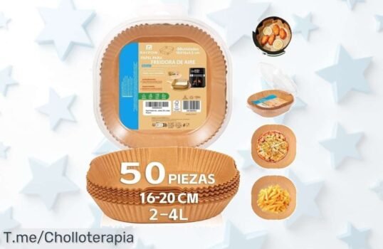 Cocina sin lío con nuestro papel desechable para freidora de aire, 50 unidades a precio loco y en oferta limitada ¡Hazte con el tuyo antes que se agoten!
