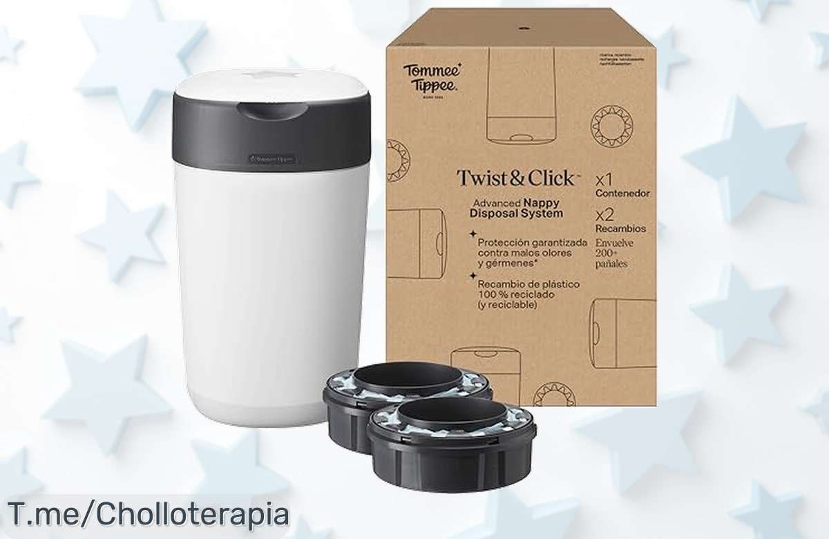 Descubre el contenedor para pañales que elimina olores y gérmenes: protección garantizada, capacidad de 33 pañales. ¡No te pierdas este ofertón con x2 recambios!