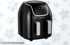 Descubre la freidora de aire Russell Hobbs: cocina dos platos a la vez sin aceite, fácil de limpiar y ¡a un precio loco! Aprovecha esta oferta limitada antes que se acabe