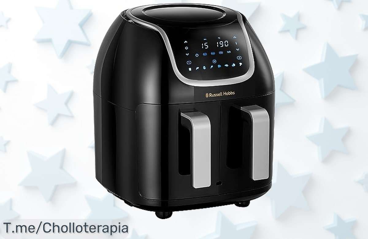 Descubre la freidora de aire Russell Hobbs: cocina dos platos a la vez sin aceite, fácil de limpiar y ¡a un precio loco! Aprovecha esta oferta limitada antes que se acabe.