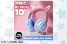 Descubre los Auriculares TWS con orejitas de gato y luces RGB a un precio loco, ¡divierte tu música como nunca antes! No pierdas esta oferta única y hazte con ellos ya