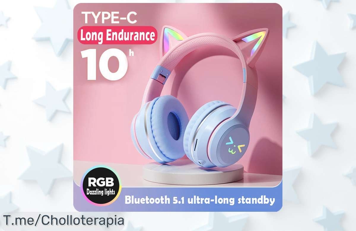 Descubre los Auriculares TWS con orejitas de gato y luces RGB a un precio loco, ¡divierte tu música como nunca antes! No pierdas esta oferta única y hazte con ellos ya.