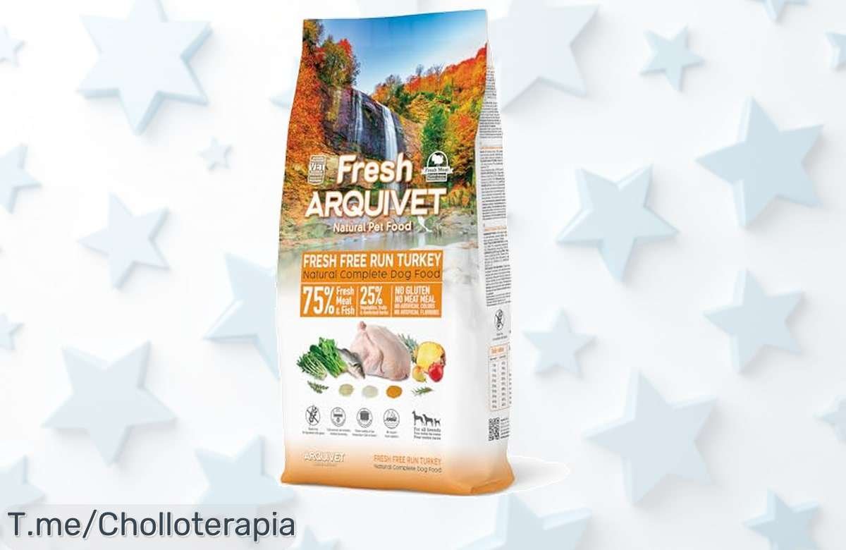 Haz feliz a tu peludo con Arquivet Fresh Free Run Turkey, ¡75% de carne fresca que reduce heces y aumenta su energía! No dejes pasar este chollazo, las existencias vuelan.