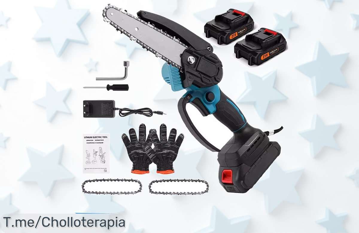 Minisierra de cadena sin escobillas a precio loco, herramienta estrella para tus proyectos con batería de 18V. ¡Aprovecha este ofertón y compra ya antes que se agote!