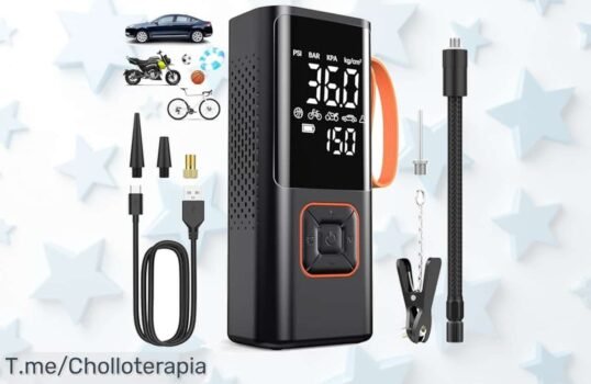 No dejes escapar este ofertón: Inflador portátil 7500 mAh con inflado rápido y luz LED, ¡la oportunidad que esperabas! Compra ya antes de que se agote