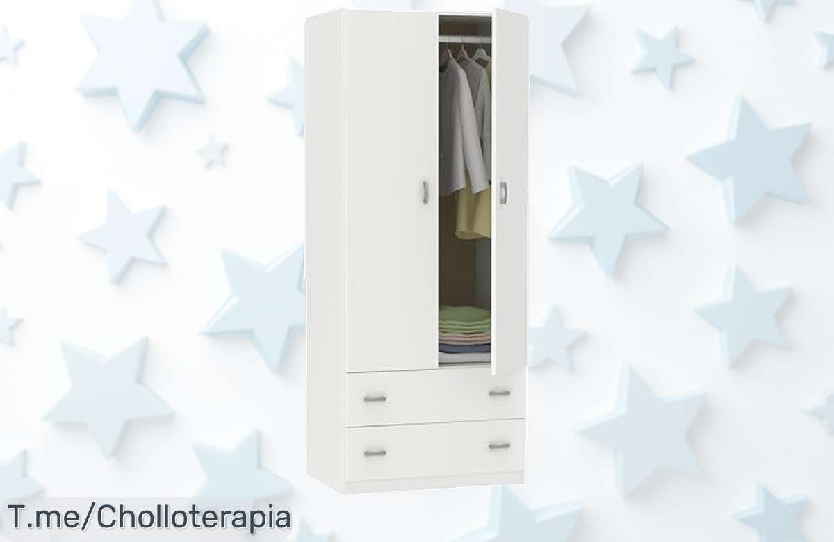 Renueva tu dormitorio con el armario blanco de tus sueños, espacio gigante y fácil de montar. ¡No te pierdas este ofertón limitado que volará rápido!