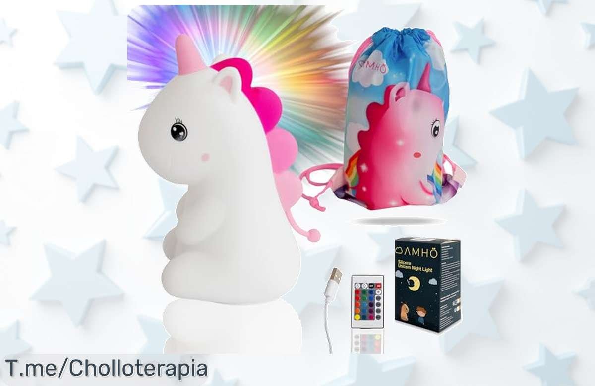 Transforma las noches de tu peque con la Luz Nocturna Unicornio, diseño adorable que ahuyenta miedos y regala dulces sueños. ¡Oferta limitada, compra ya este chollo mágico!