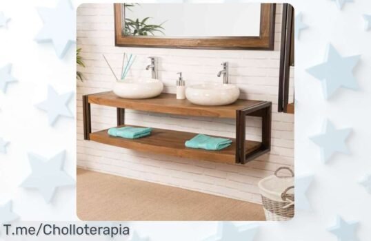 Transforma tu baño con el mueble Doble suspendido Elegancia Teca Metal, un super chollo que añade espacio y estilo increíble ¡Aprovecha esta oferta única antes de que se agote!