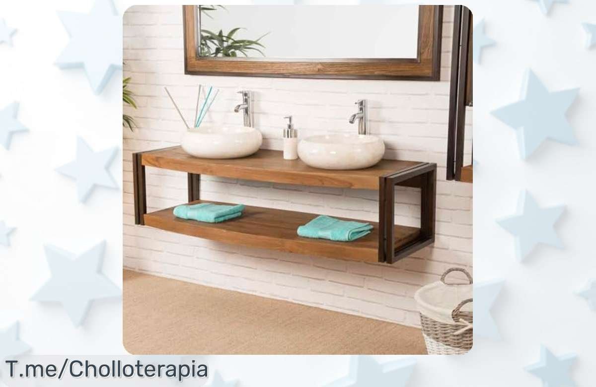 Transforma tu baño con el mueble Doble suspendido Elegancia Teca Metal, un super chollo que añade espacio y estilo increíble. ¡Aprovecha esta oferta única antes de que se agote!