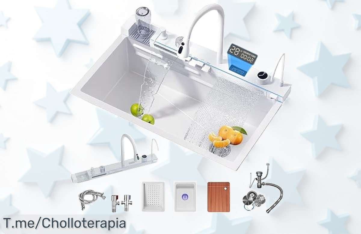 Transforma tu cocina con el fregadero en cascada inteligente, diseño multifuncional y pantalla digital. ¡Aprovecha este super chollo antes de que se acabe!