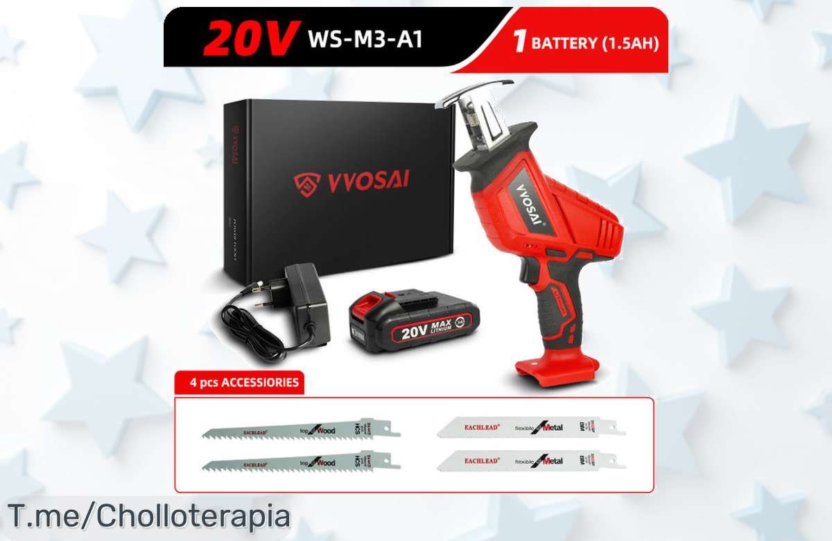Transforma tus proyectos con la VVOSAI-Sierra, el sable eléctrico de velocidad ajustable en un super chollo. ¡Compra ahora y no te pierdas este descuentazo limitado!