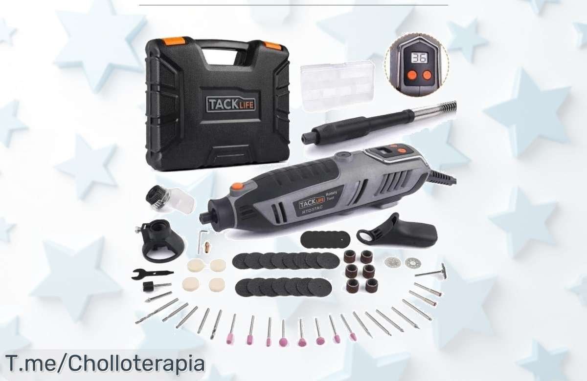 Transforma tus proyectos con la herramienta giratoria TACKLIFE RTD37AC 200W y sus 64 accesorios en un super chollo que no puedes dejar escapar, ¡compra ya antes de que se agote!