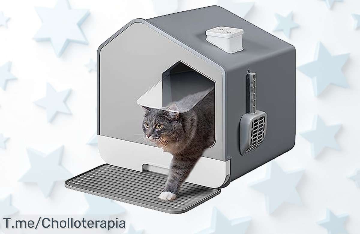 Arenero cubierto para gatos con bandeja extraíble y filtro a un precio loco, ¡un ofertón que tu peludo merece! No pierdas esta oportunidad limitada y compra ya.