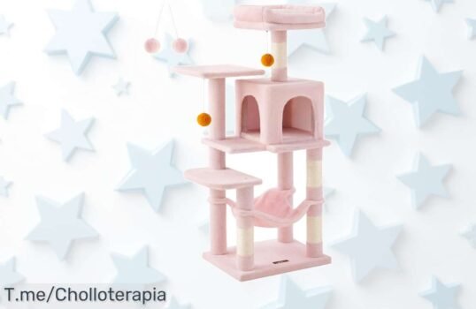 Atrévete a Consentir a Tu Gato con Nuestra Torre Multinivel de Felpa Rosa Caramelo ¡Ofertón Irresistible Con 4 Postes Rascadores y Hamaca! Compra Ya Antes Que Se Agote