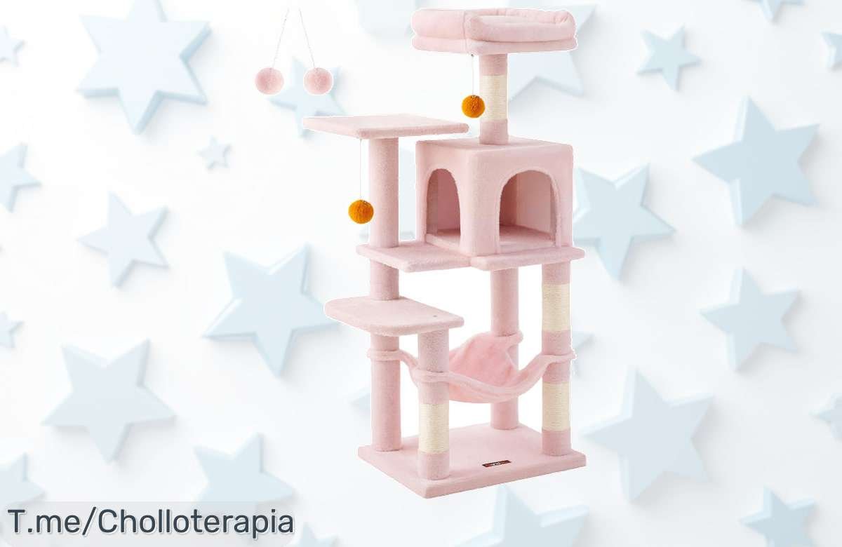 Atrévete a Consentir a Tu Gato con Nuestra Torre Multinivel de Felpa Rosa Caramelo ¡Ofertón Irresistible Con 4 Postes Rascadores y Hamaca! Compra Ya Antes Que Se Agote