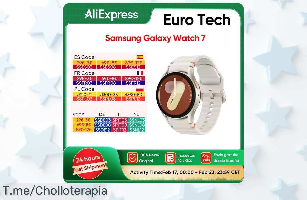 Atrévete a brillar con el Samsung Galaxy Watch 7: Monitorea tu salud y controla tu GPS ¡con un descuento brutal! Aprovecha este super chollo antes de que se acabe.