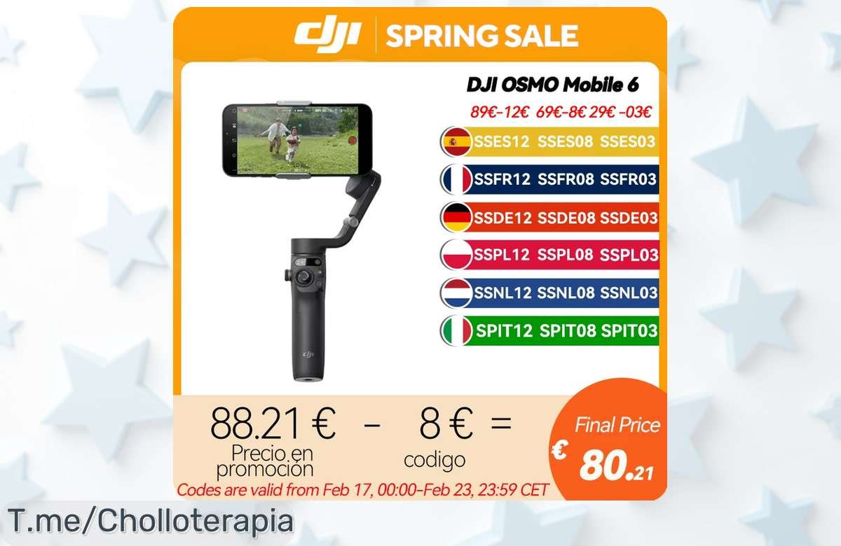Captura momentos como un profesional con el DJI Osmo Mobile 6, aprovecha nuestro descuentazo por tiempo limitado y transforma tus videos. ¡Compra ya este super chollo!