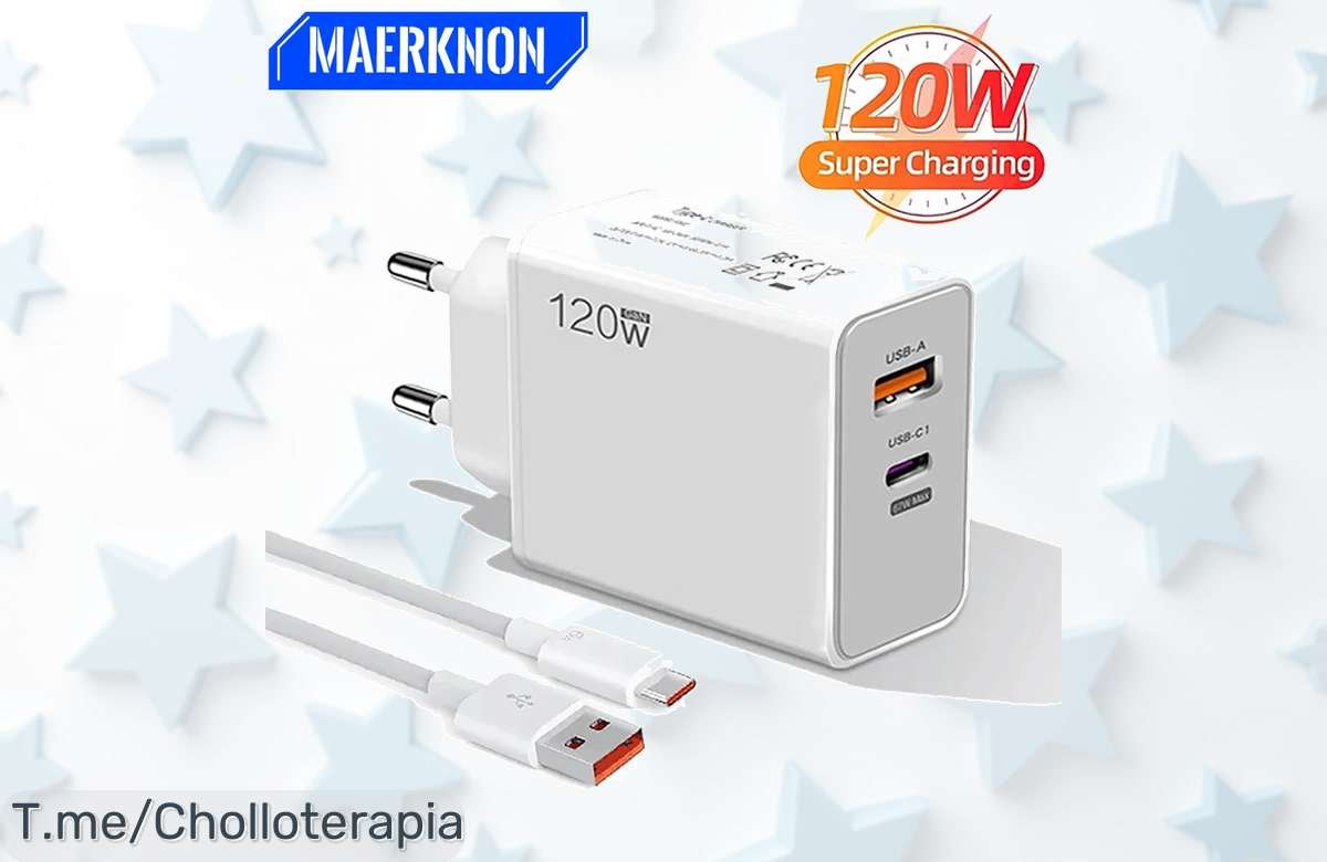 Cargador rápido 120W USBC: ¡super chollo para tu iPhone 15! Disfruta de una carga veloz y segura en tus dispositivos. ¡No te quedes sin el tuyo, oferta limitada solo por hoy!
