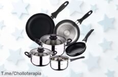 Cocina como un chef con la batería San Ignacio de 8 piezas, ollas que distribuyen el calor perfectas y sartenes antiadherentes: ¡super chollo antes de agotar existencias!