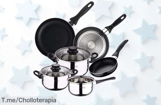 Cocina como un chef con la batería San Ignacio de 8 piezas, ollas que distribuyen el calor perfectas y sartenes antiadherentes: ¡super chollo antes de agotar existencias!