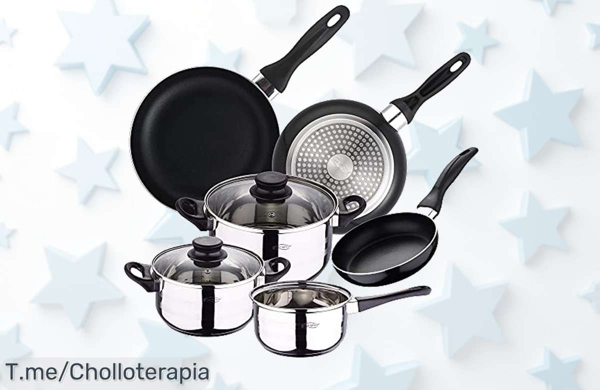 Cocina como un chef con la batería San Ignacio de 8 piezas, ollas que distribuyen el calor perfectas y sartenes antiadherentes: ¡super chollo antes de agotar existencias!