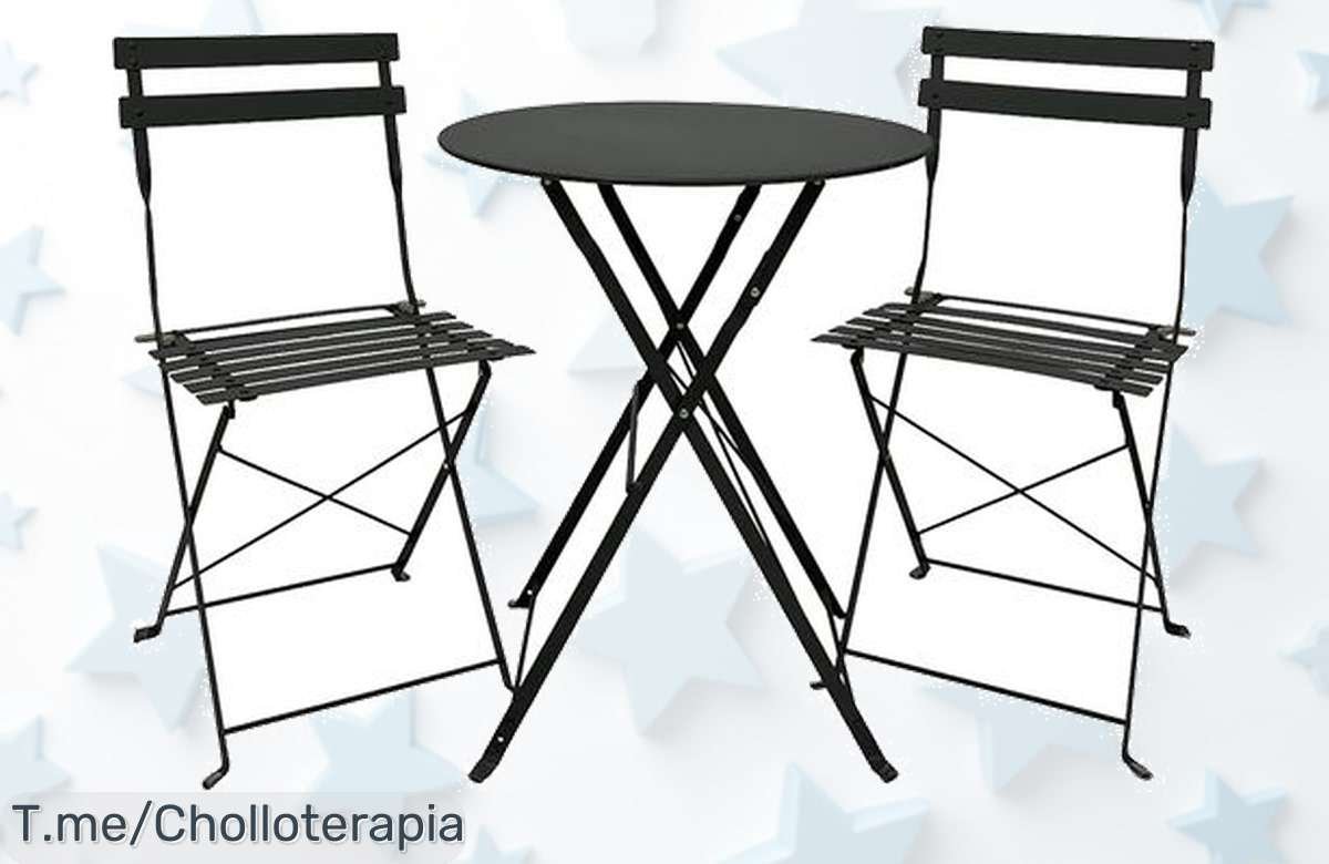 Conjunto de mesa y 2 sillas plegables en gris antracita, el super chollo que transforma tu balcón. ¡Aprovecha este ofertón limitado antes de que se agote!