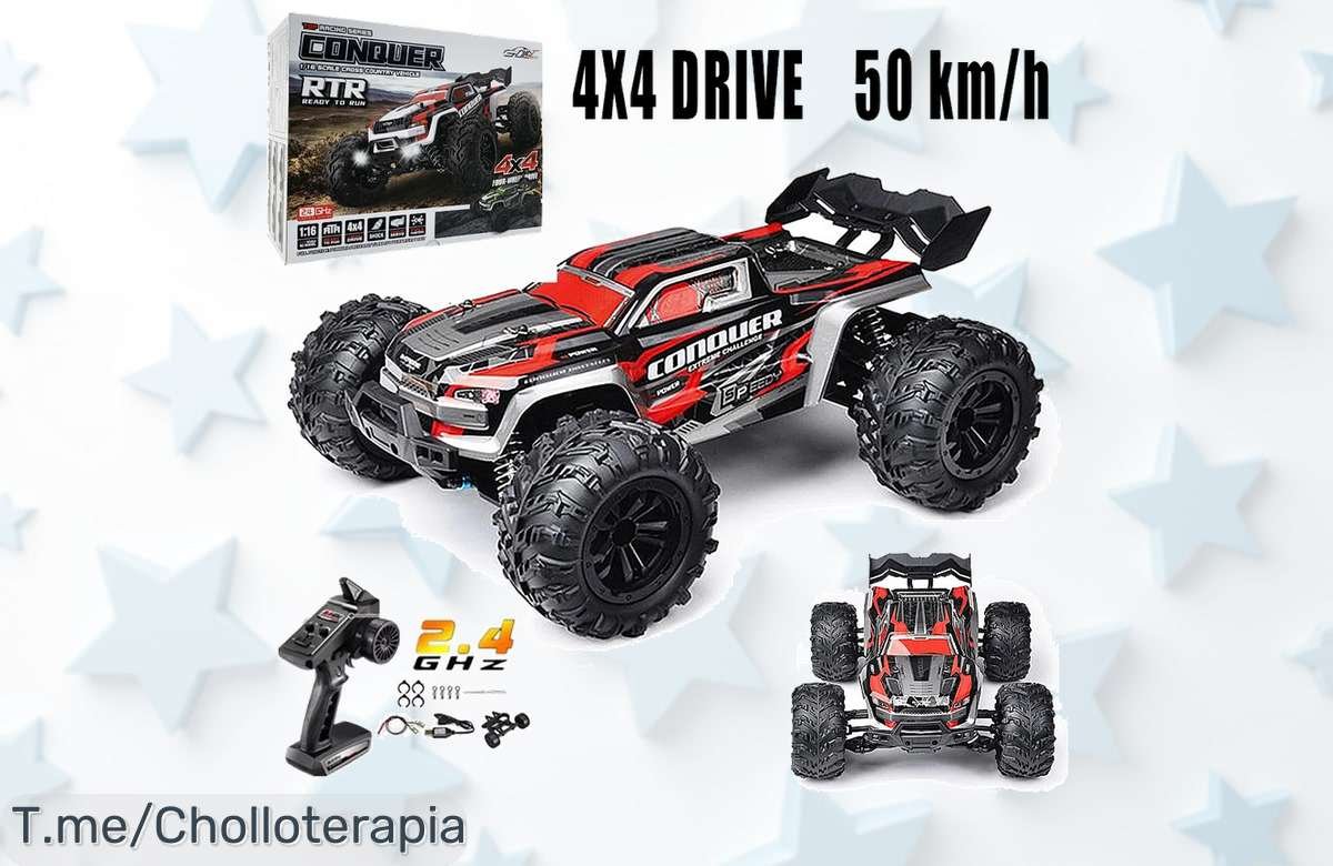 Desata la velocidad con el coche RC que vuela a 50 km/h, un super chollo ideal para aventuras al aire libre. ¡No pierdas tiempo y hazlo tuyo antes de que se acabe!