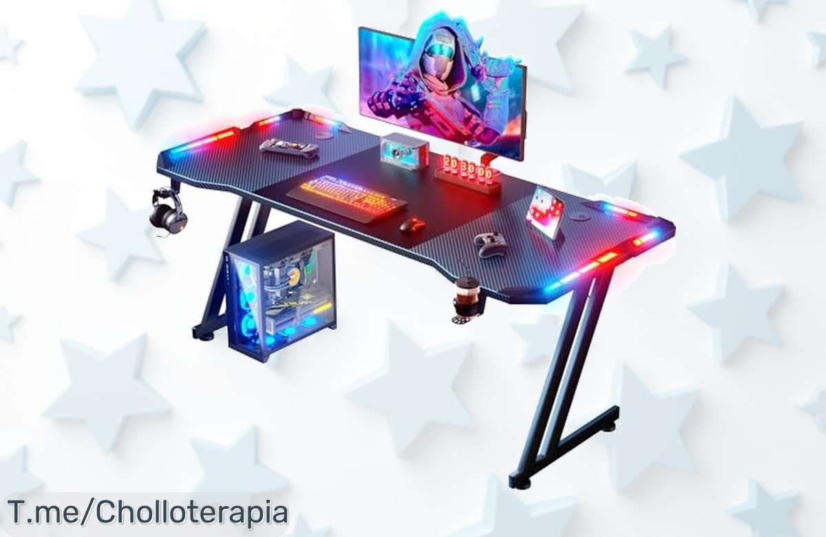 Desata tu pasión gamer con el escritorio HLFURNIEU, luz RGB fantástica y resistencia brutal. ¡Aprovecha el super chollo limitado y mejora tus partidas ya!