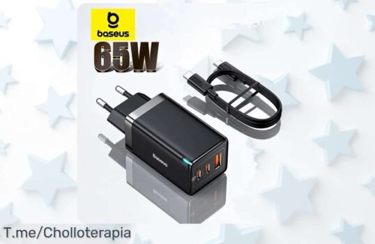 ¡Descubre el Cargador Baseus GaN de 65W! Velocidad de carga a rayo, perfecto para tu laptop e iPhone Super chollo en oferta limitada, ¡no te lo pierdas y actúa ya!