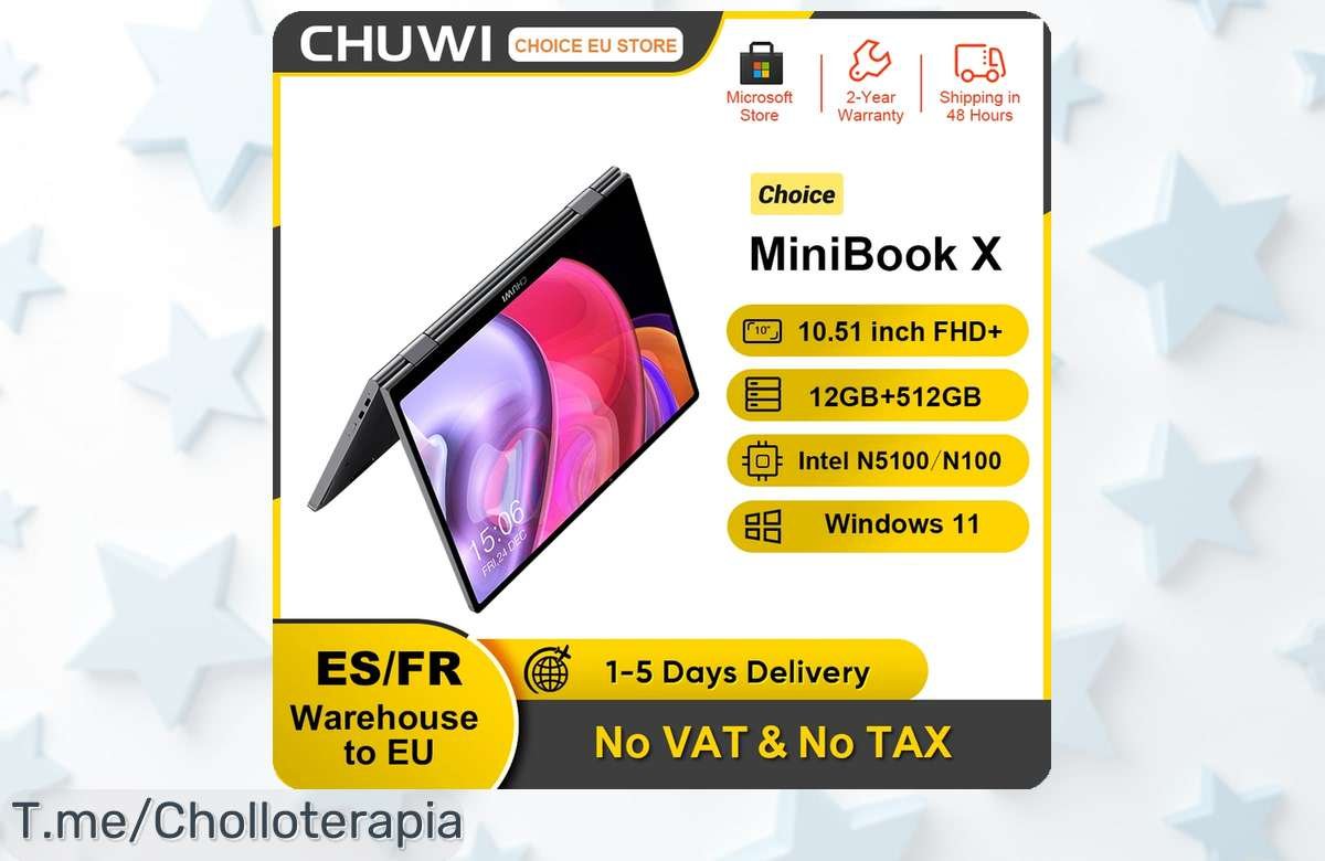 Descubre el ofertón del CHUWI MiniBook X 2 en 1, ligero y poderoso: ¡12 GB de RAM, Windows 11 y descuento brutal solo por tiempo limitado! No lo dejes pasar.