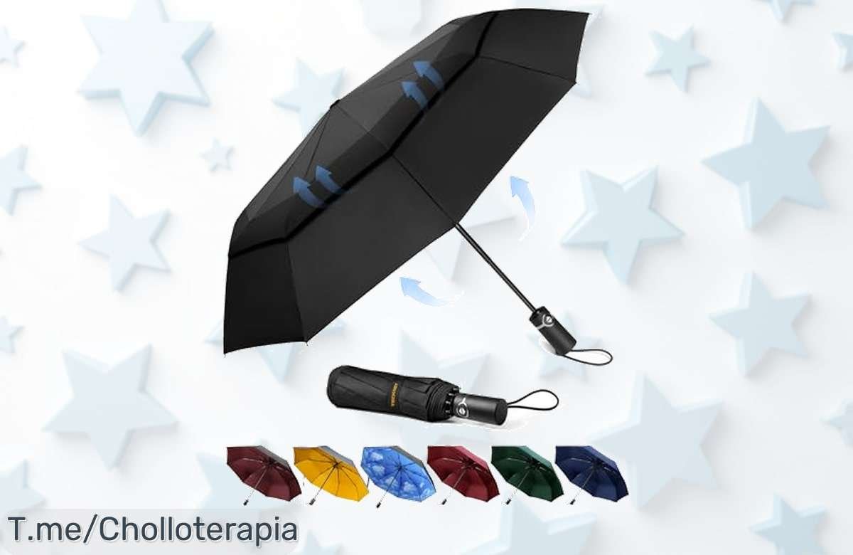 Descubre el paraguas antiviento que desafía tormentas: ligero, automático y perfecto para viajes. Aprovecha este ofertón único antes de que se agote ¡compralo ya!