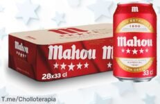 Descubre el sabor dorado de Mahou 5 Estrellas en un pack de 28 latas, ¡un ofertón que te hará brindar con amigos! No esperes más, esta oportunidad nunca se repetirá