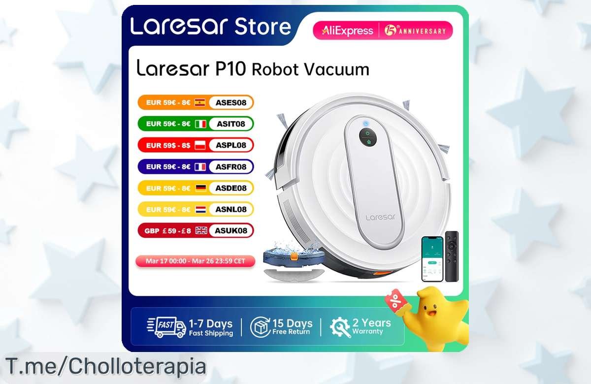 Descubre el super chollo de Laresar P10, la aspiradora robot que limpia sola y transforma tu hogar en un lugar impecable. ¡Aprovecha esta oferta loca antes de que se agote!