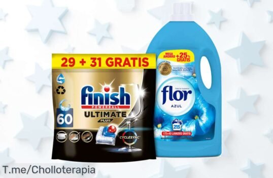 Descubre el super chollo del Pack Finish Ultimate Plus y Flor Suavizante: 215 lavados de frescor duradero Solo por tiempo limitado, ¡asegura tu oferta ya!