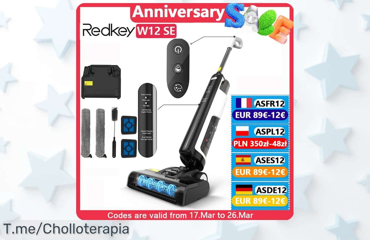 Descubre la Redkey W12 SE, la aspiradora inalámbrica que se autolimpia y transforma tu hogar a un precio loco. ¡Aprovecha el descuentazo antes de que se agote!