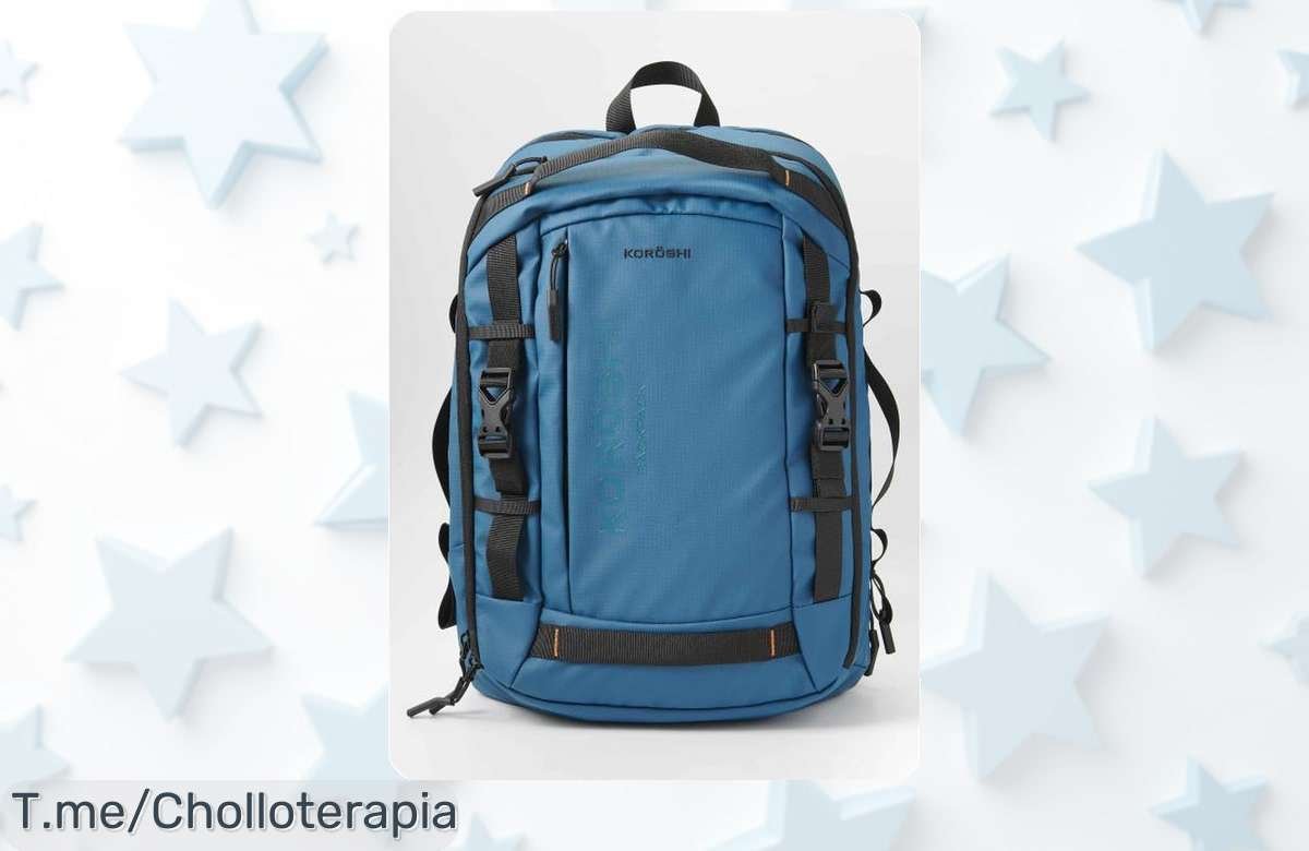 Descubre la mochila Koroshi: Versatilidad única con compartimentos y correas ajustables, ¡aprovecha este ofertón azul antes de que se agoten! Tu aventura comienza aquí.