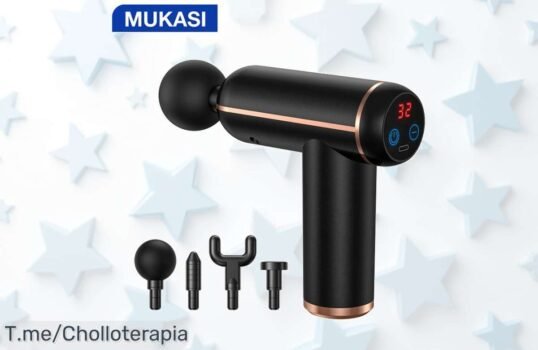 Descubre la pistola de masaje Mukasi: Alivio instantáneo con 32 velocidades y 4 cabezas para sentirte como nuevo, ¡No te pierdas este ofertón limitado!