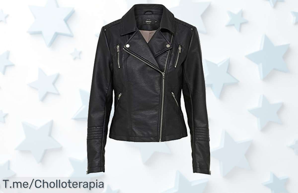 Destaca con la chaqueta de cuero sintético ONLGEMMA en negro, un ofertón que transforma tus looks. No te quedes sin ella, ¡compra ahora antes de que se agote!