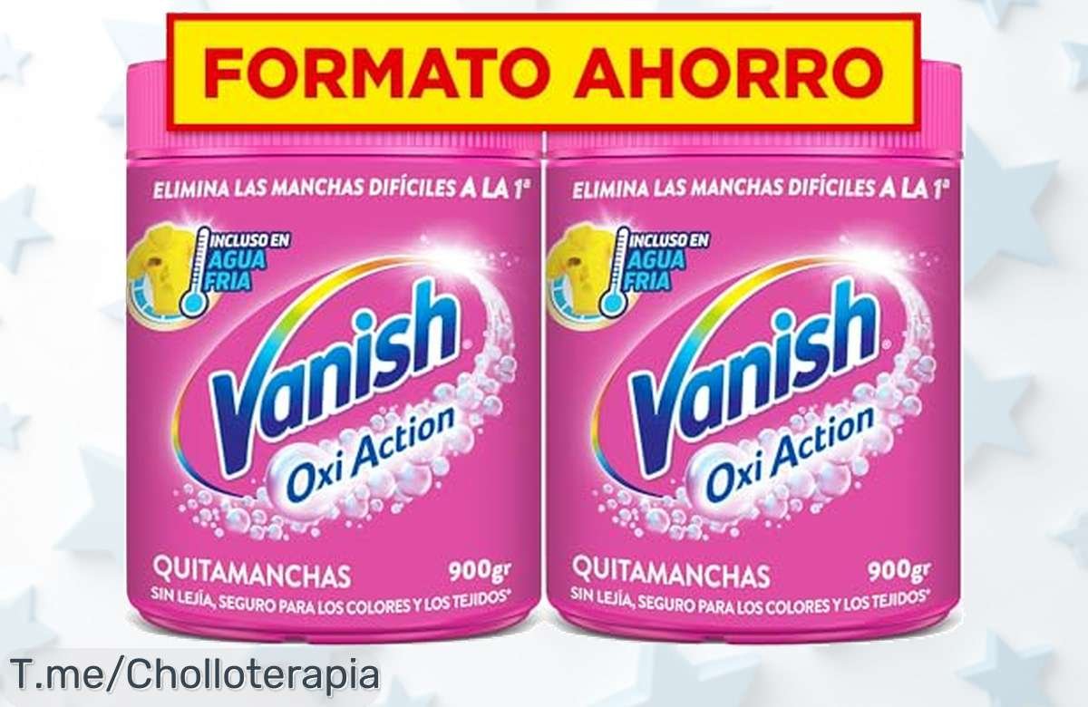 Elimina manchas difíciles en un instante con Vanish Oxi Action y transforma tus lavados. ¡Aprovecha este ofertón de 2 paquetes a precio loco justo ahora!