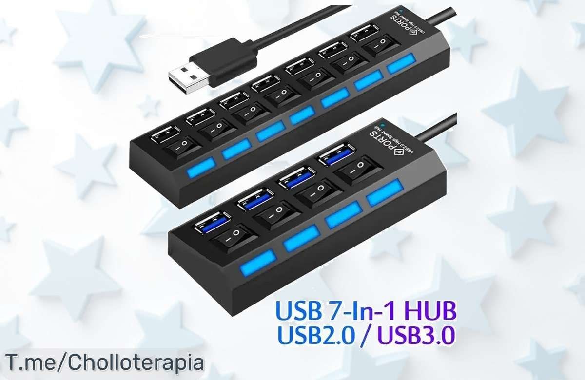 Extiende tu conexión USB con 7 puertos en un super chollo que no puedes dejar pasar, hazte con él ahora y disfruta de tecnología sin límites antes de que se acabe la oferta.