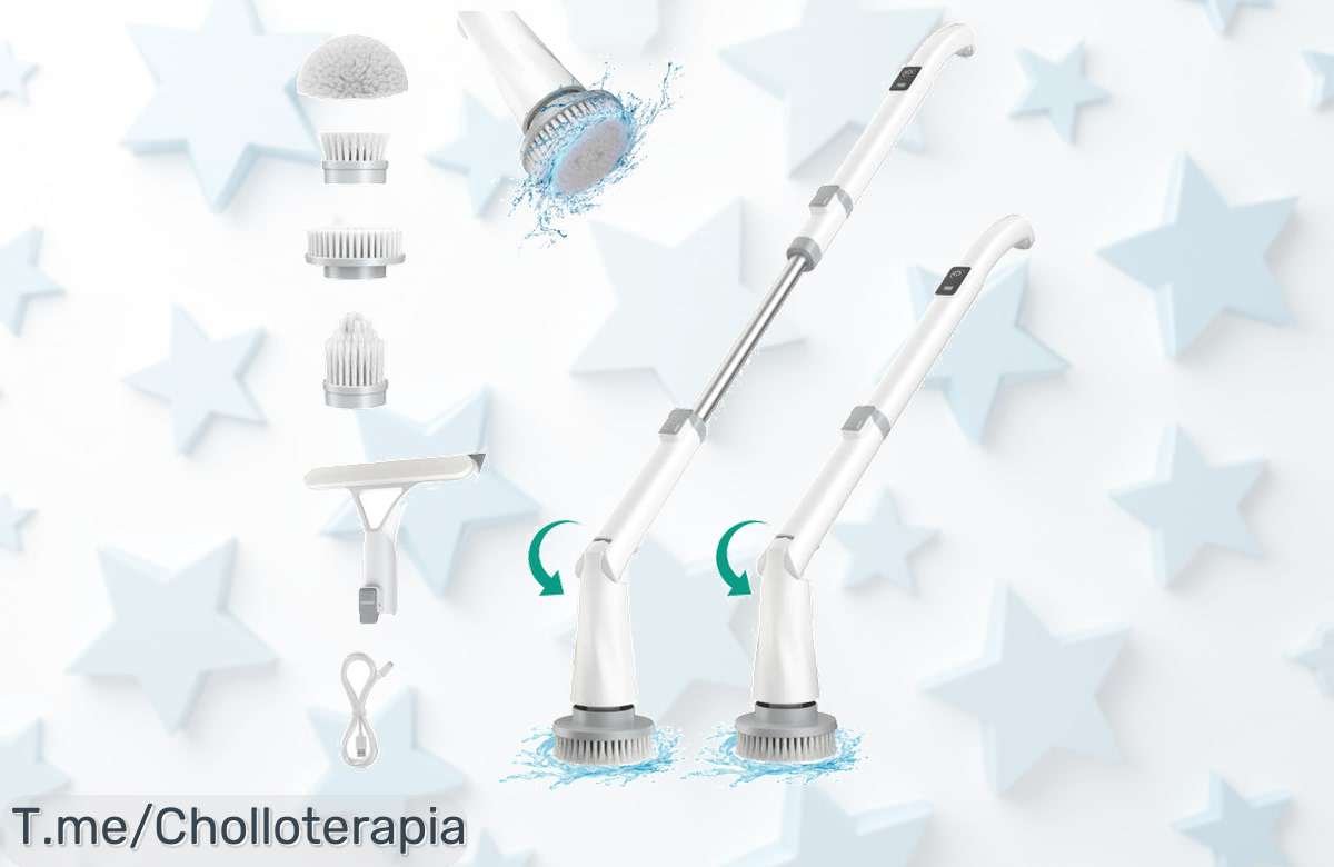 Fregador giratorio PrettyCare a precio loco: 8 cepillos para limpiar fácil y rápido. ¡No dejes pasar este super chollo, quedan pocos! Actúa ya antes de que se agote.