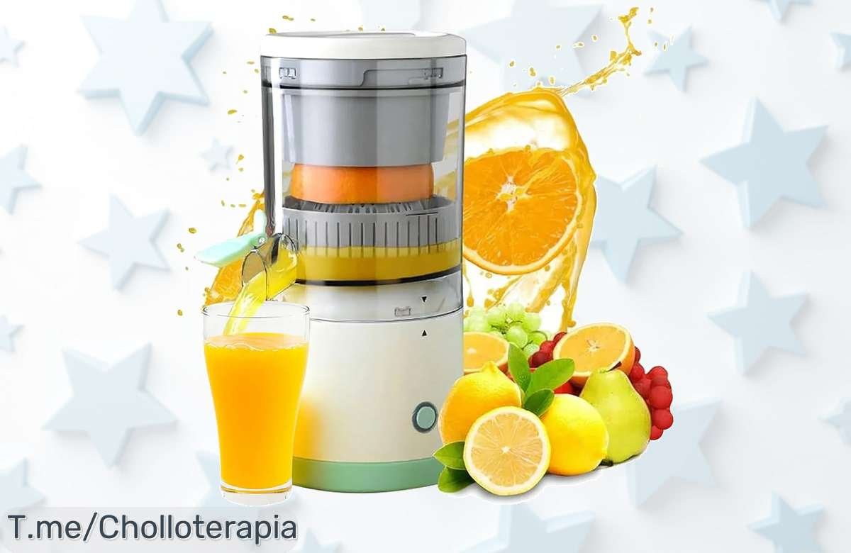 Frescura al instante con el exprimidor eléctrico portátil, disfruta zumos naturales en segundos y aprovecha un ofertón único. ¡Compra ahora antes de que se acabe!