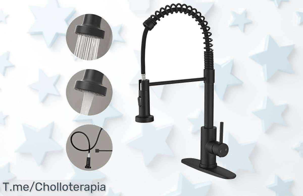 Grifo de cocina negro mate con pulverizador giratorio a precio loco ¡Instala en 15 minutos y transforma tu hogar! No te quedes sin el tuyo, compra ya antes que se agote.